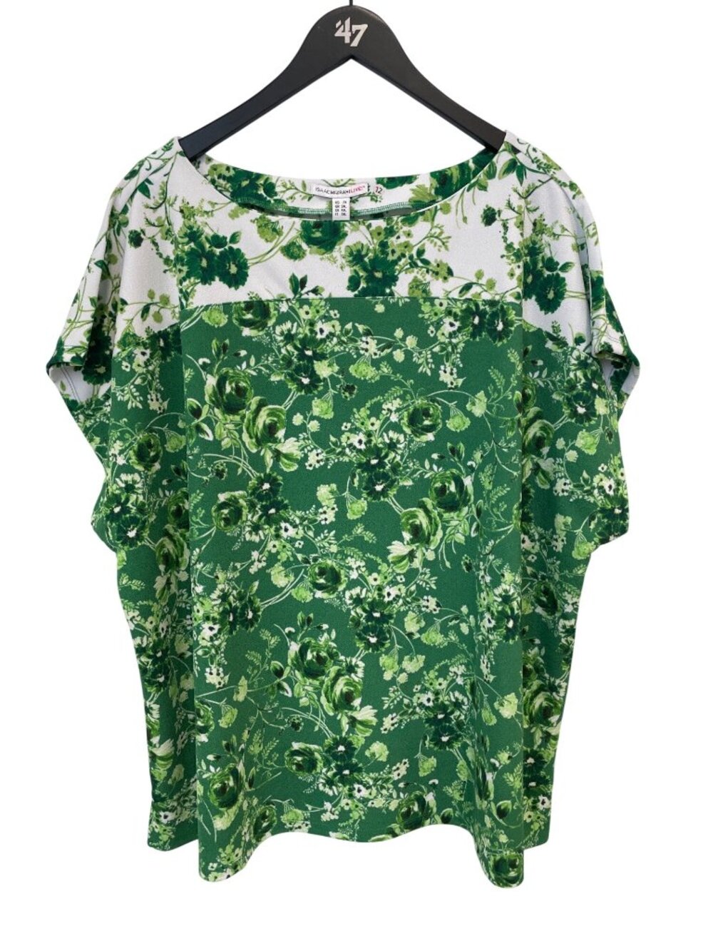 Isaac Mizrahi Live Top 2X Duo Printed Pebble Knit Floral Cap Sleeve Green White - Picture 2 of 8